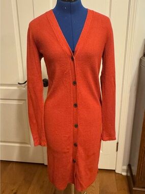 Ann Taylor Long Red Button-Front V-Neck Cardigan